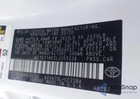 2020 Toyota Camry Se Nightshade Edition from USA, damaged, VIN 4T1G11AK2LU355228